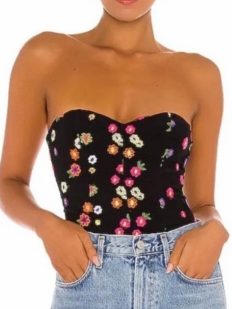 Nwt Lovers And Friends Youlanda Strapless Bodysuit Floral Embroidery Size Xsmall